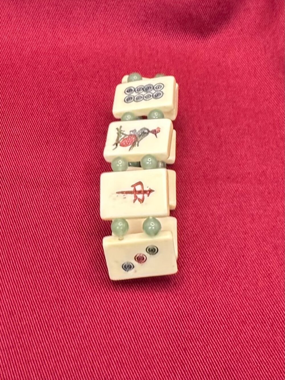 VTG Asian MahJong Tile Bracelet Jade-Tone/Aventurine Beads - Picture 13 of 14